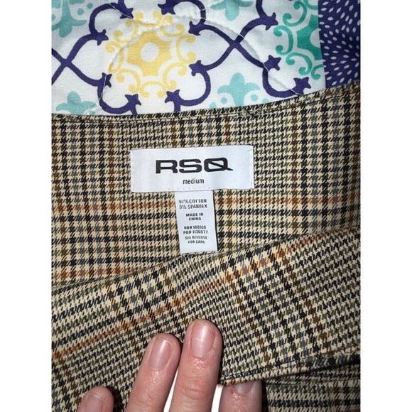 RSQ Plaid Pleated Mini Skirt Brown Tan Black Orange Girls Womens Size Medium - Picture 3 of 8